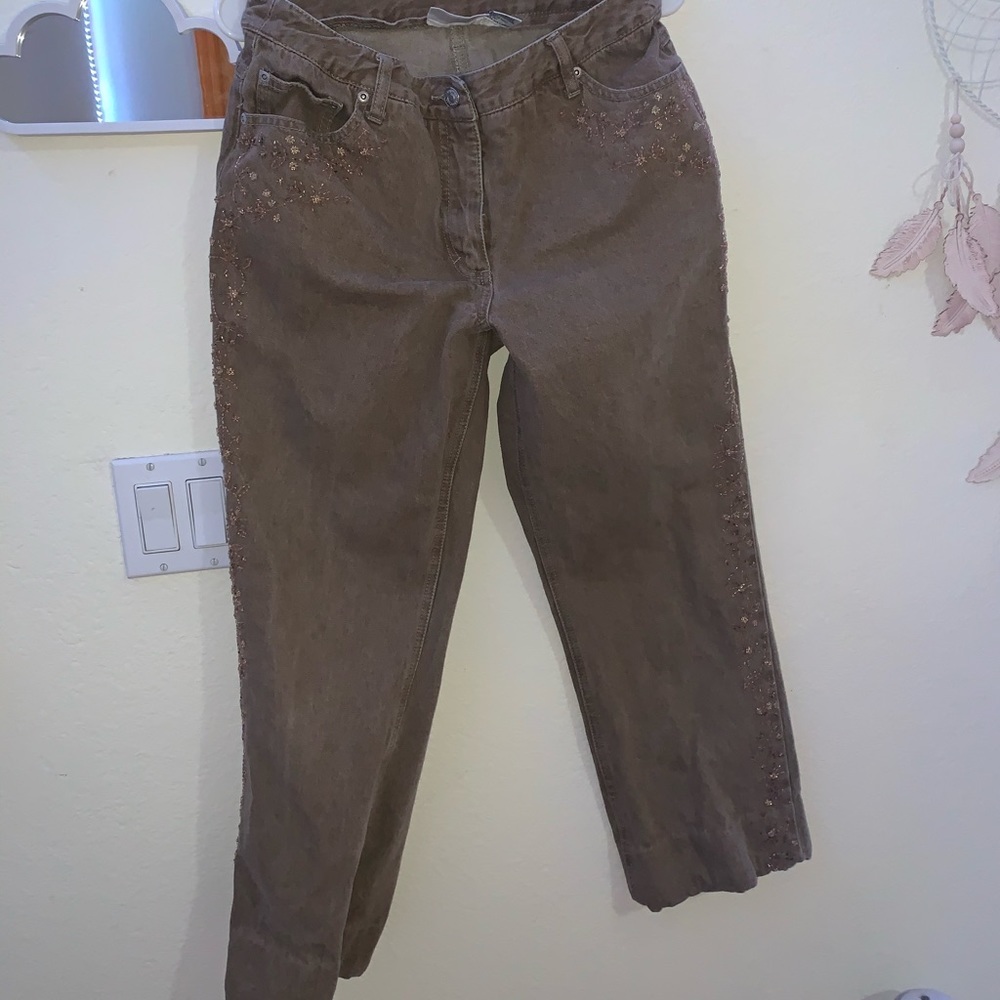 Brown jeans with beautiful beading on the sides